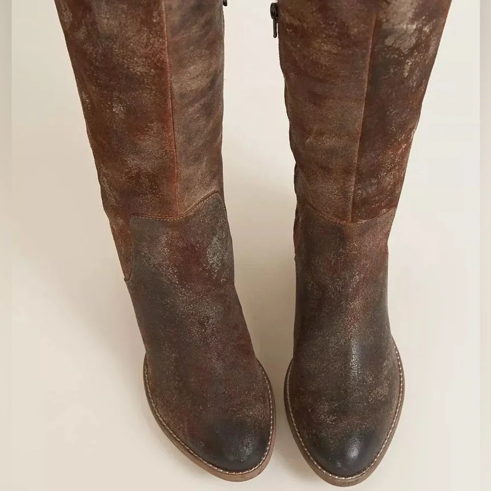 Diba True Sunset Sail Brown Leather Over the‎ Knee Distressed Boots Size 8.5